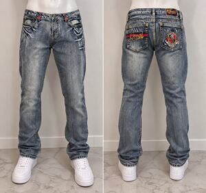 COOGI Jeans Mens 34 Y2K Baggy Embroidered Hip Hop Distressed Denim Blue